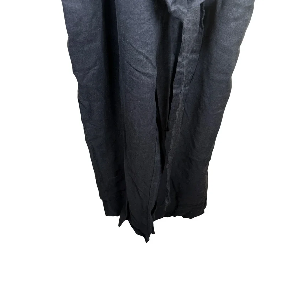 NWT Quince European Linen Square Neck Jumpsuit Womens S Black Tie Waist Wide Leg